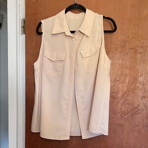 Sleeveless Beige Button-Up Top